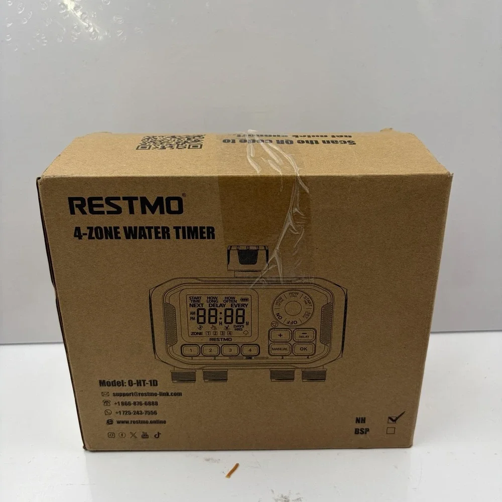RESTMO 4-Outlet Sprinkler Timer w/Brass Inlet 4-Zone Programmable Water Timer